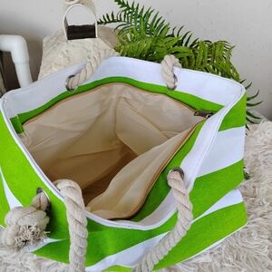 Green and White Striped Tote Bag